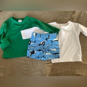 Hanna Andersson Swim Set Lot 3 Trunks Rashguard 75/12-18 Months Green White Blue